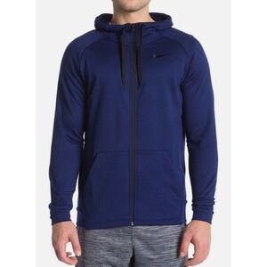 Nike Dri-Fit 800187-429‎ Mens Full Zip Fleece Hoodie Swoosh Navy Blue Jacket XL